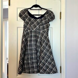 Woven navy/white/tan Jill Stuart empire waist A line dress